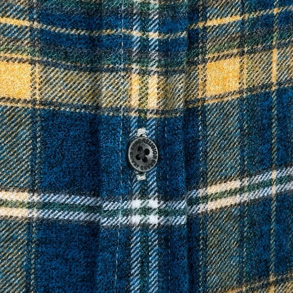 True Religion Plaid Flannel Shirt‎ Mens 3XL Western Horseshoe Logo Long Sleeves